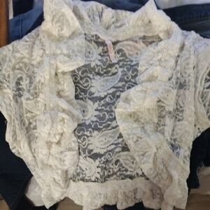 Rue21 White Ruffled Lace Blouse with Peter Pan Collar